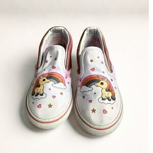 Vans Kids Slip-On Unicorn Rainbow Shoes Pink Metallic Heel Girls Size 10 Canvas